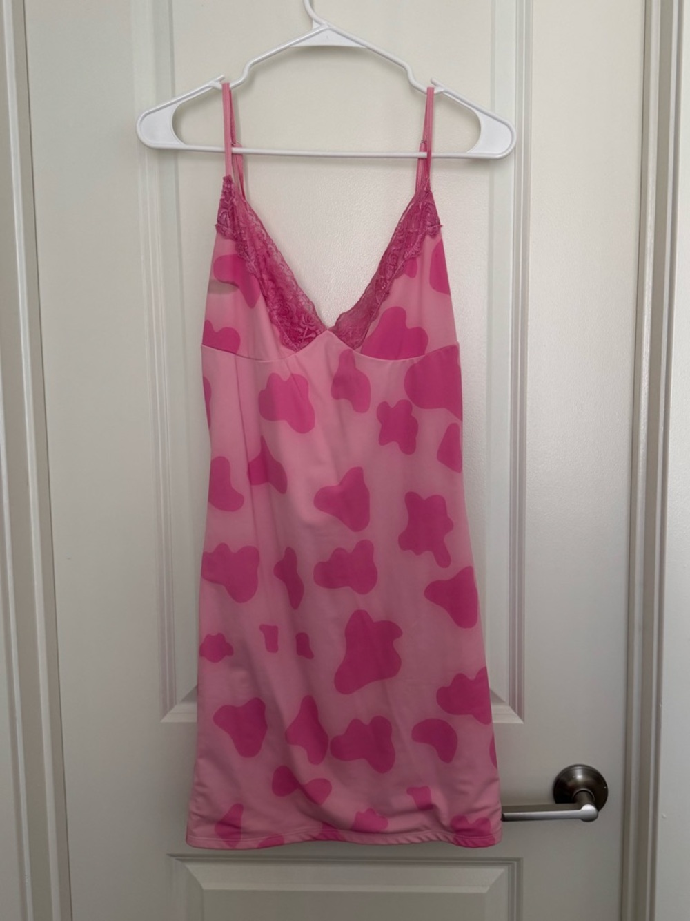 omighty Pink Lace-Trim Slip with Bright Pink Cow Print